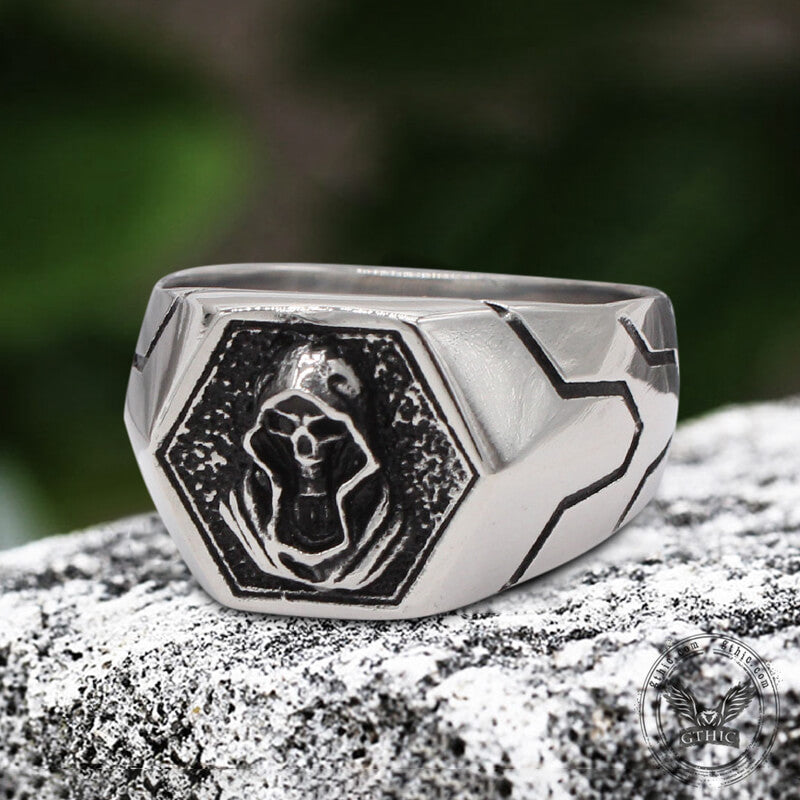 Grim Reaper Skull Stainless Steel Men’s Ring | Gthic.com