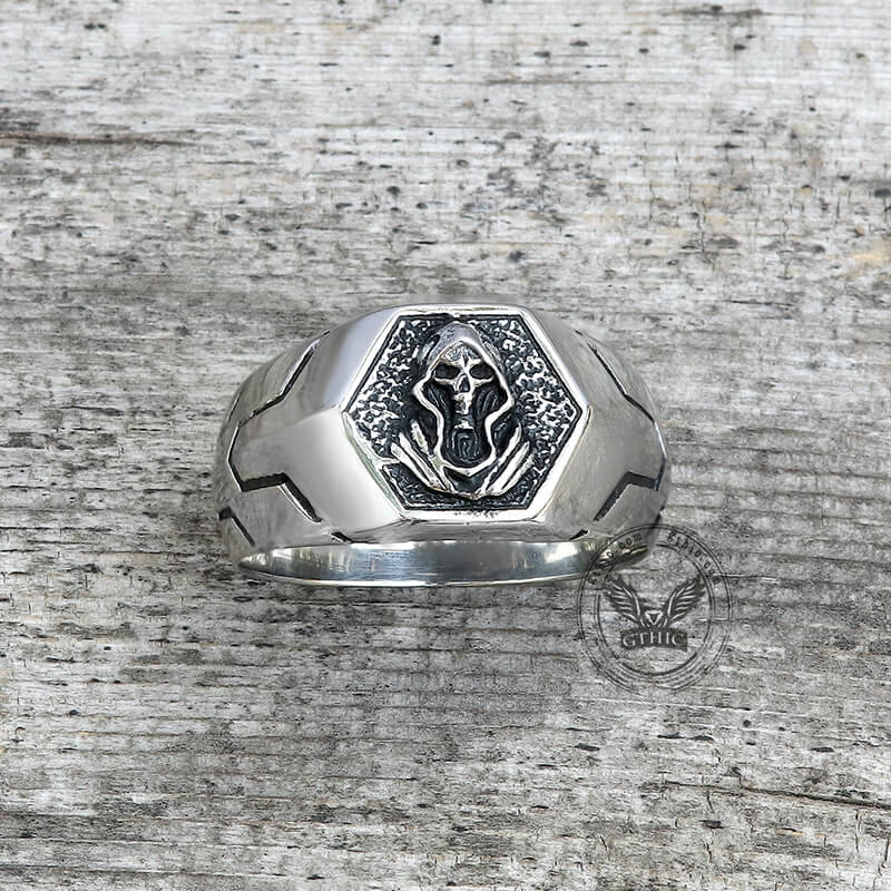 Grim Reaper Skull Stainless Steel Men’s Ring | Gthic.com