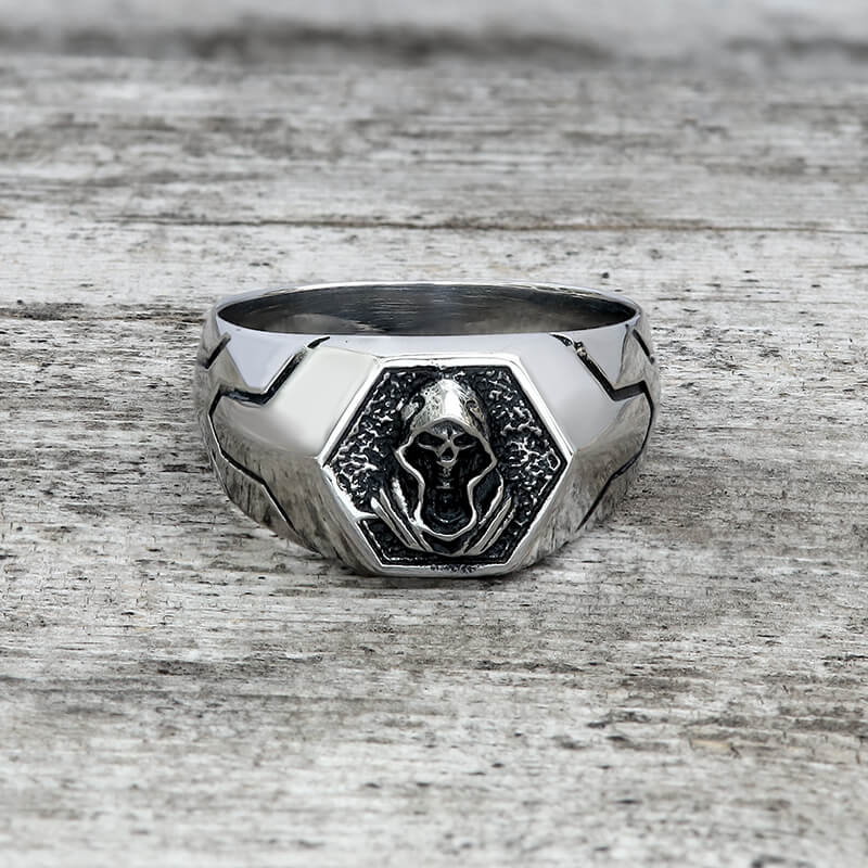 Grim Reaper Skull Stainless Steel Men’s Ring | Gthic.com