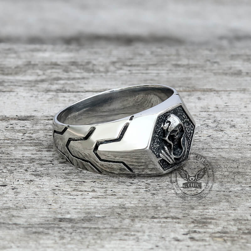 Grim Reaper Skull Stainless Steel Men’s Ring | Gthic.com