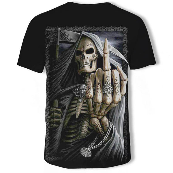 Grim Reaper Tribal Middle Finger Polyester T-Shirt 02 | Gthic.com