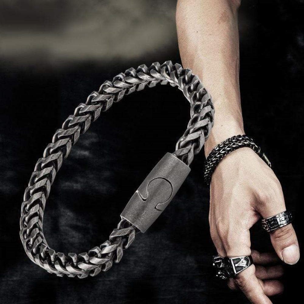 Men's Stainless Steel Skull Bracelet - Gothic Biker Bangle, Silver, 8 Inch Length, Hypoallergenic Gift
