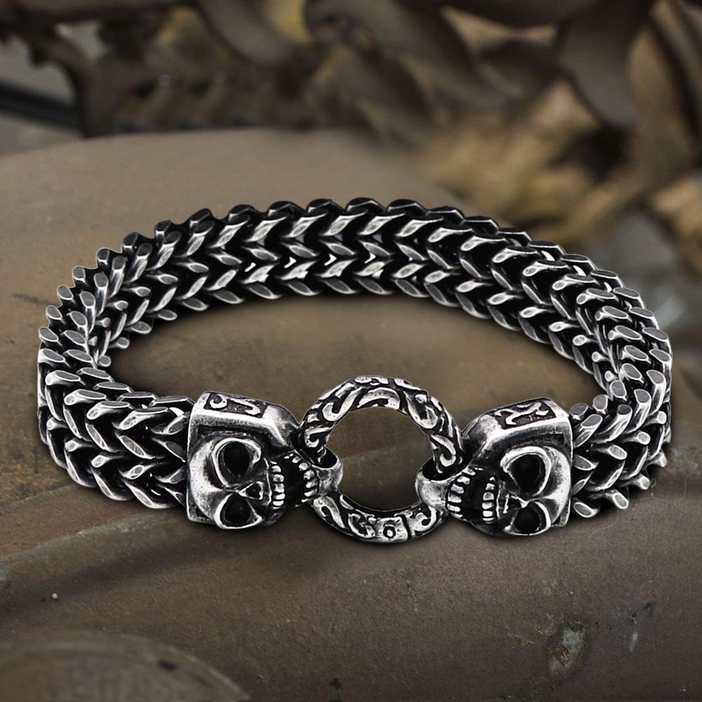 Double Ghost Head Buckle Stainless Steel Skull Bracelet 01 | Gthic.com