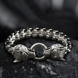 Double Wolf Head Buckle Stainless Steel Braided Bracelet 01 | Gthic.com