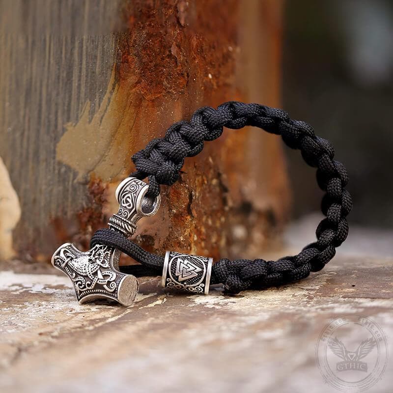 Thor's Hammer Braided Rope Viking Bracelet | Gthic.com