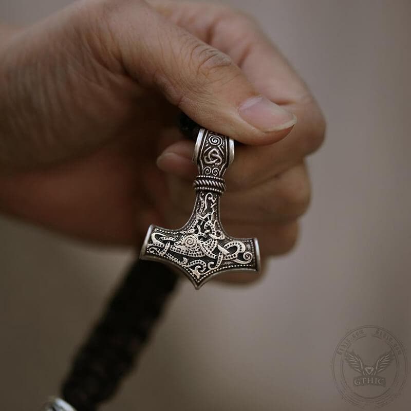 Thor's Hammer Braided Rope Viking Bracelet | Gthic.com