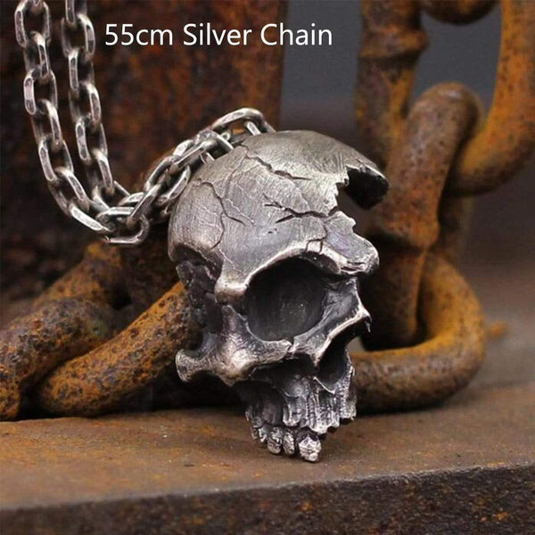 Damaged Half Face Sterling Silver Brass Skull Pendant | Gthic.com