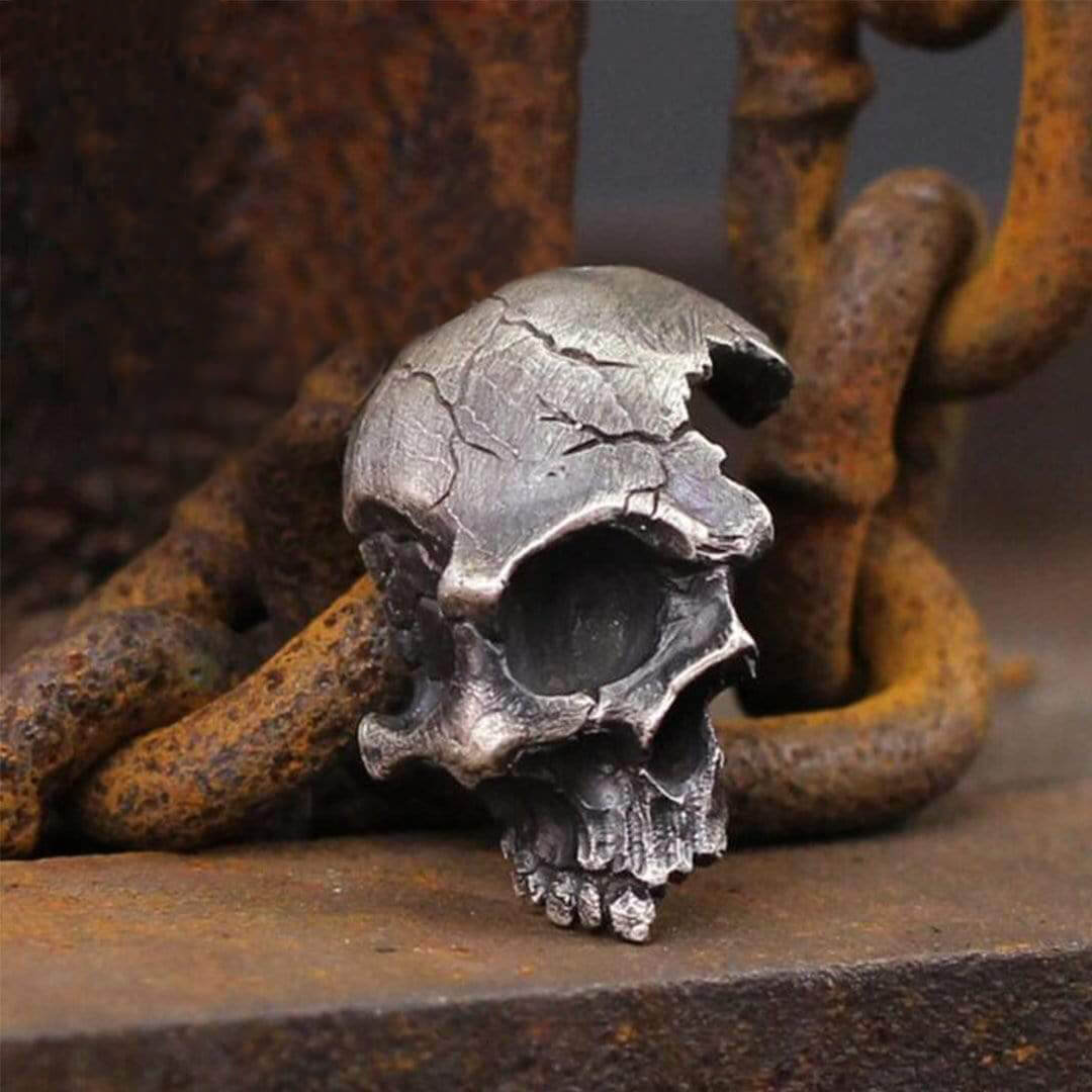 Damaged Half Face Sterling Silver Brass Skull Pendant