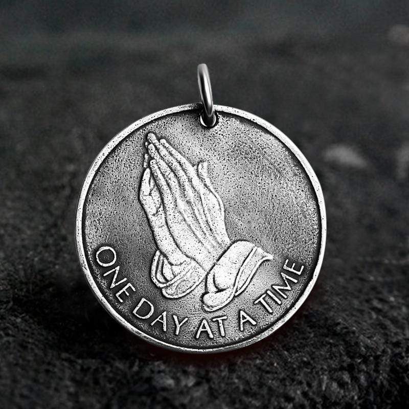 Holy Praying Hands Sterling Silver Coin Pendant 01 | Gthic.com