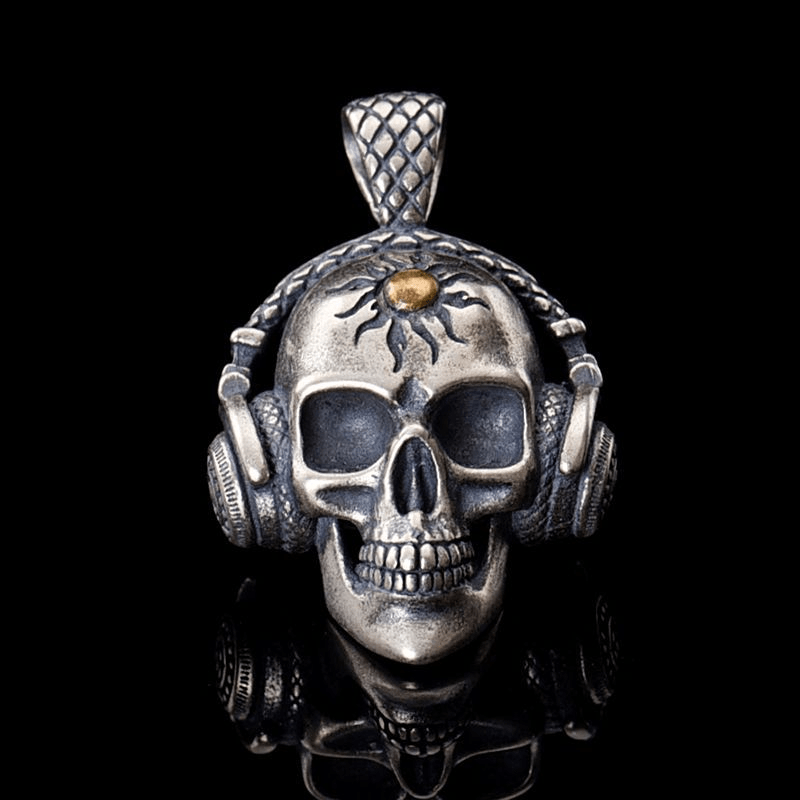 Punk Headphones Sterling Silver Skull Pendant 01 | Gthic.com