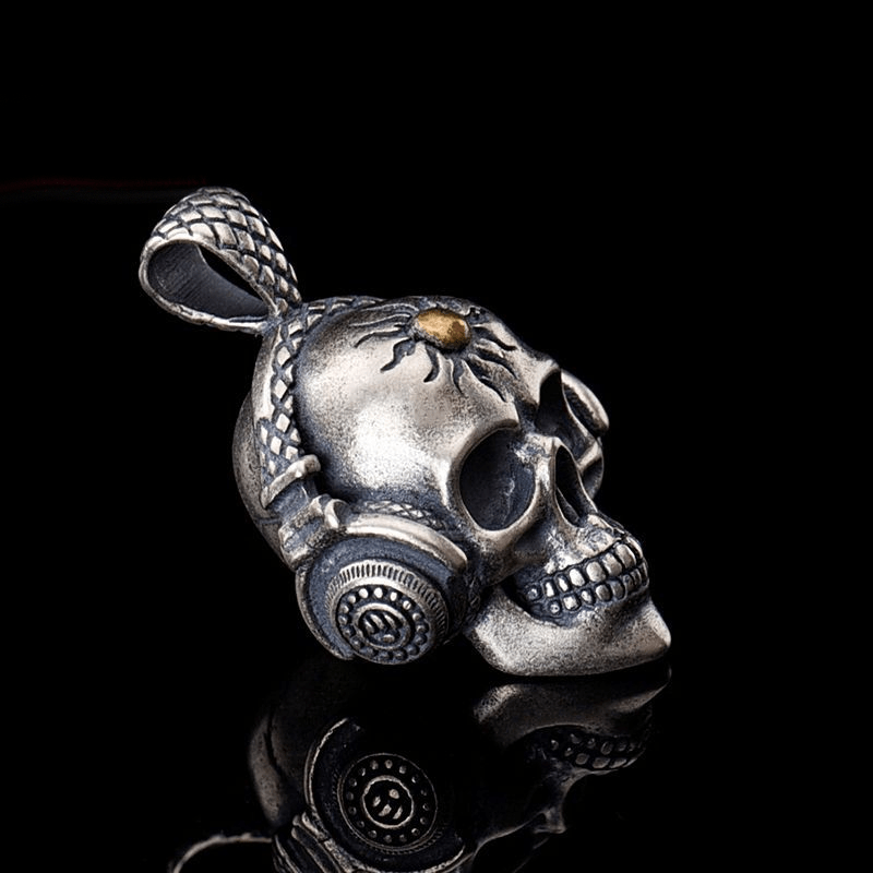 Punk Headphones Sterling Silver Skull Pendant 03 | Gthic.com
