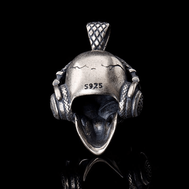 Punk Headphones Sterling Silver Skull Pendant