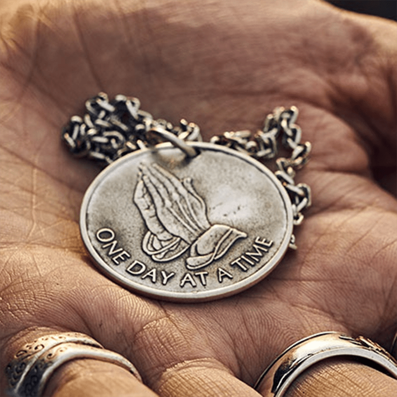 Holy Praying Hands Sterling Silver Coin Pendant 02 | Gthic.com