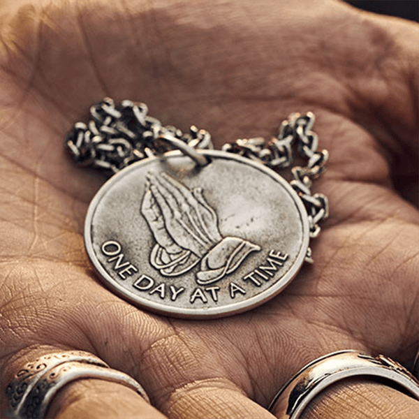 Holy Praying Hands Sterling Silver Coin Pendant 02 | Gthic.com