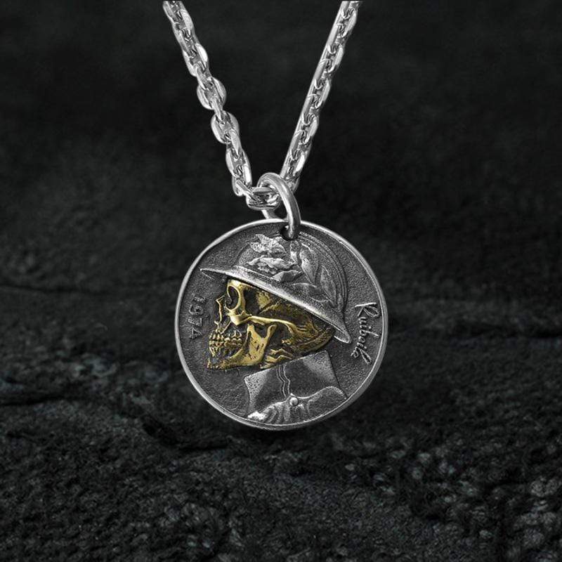 Pendentif tête de mort Hobo Nickel en argent sterling Shakespeare Hamlet