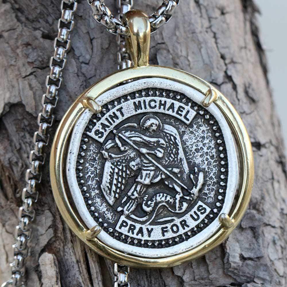 Archangel Saint Michael Stainless Steel Coin Necklace | Gthic.com