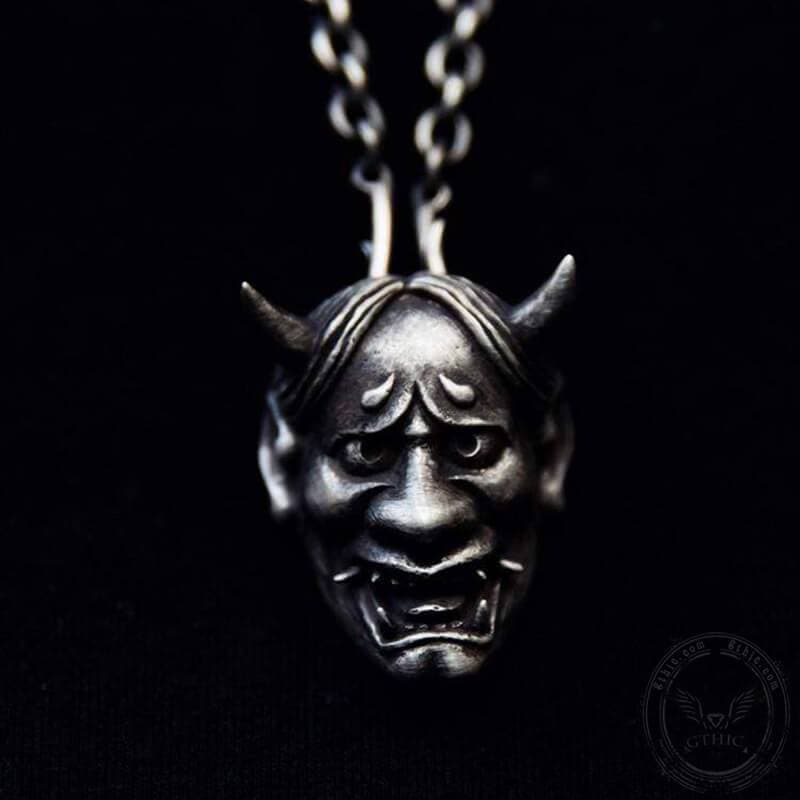 Japanese Demon Sterling Silver Skull Pendant 01 | Gthic.com