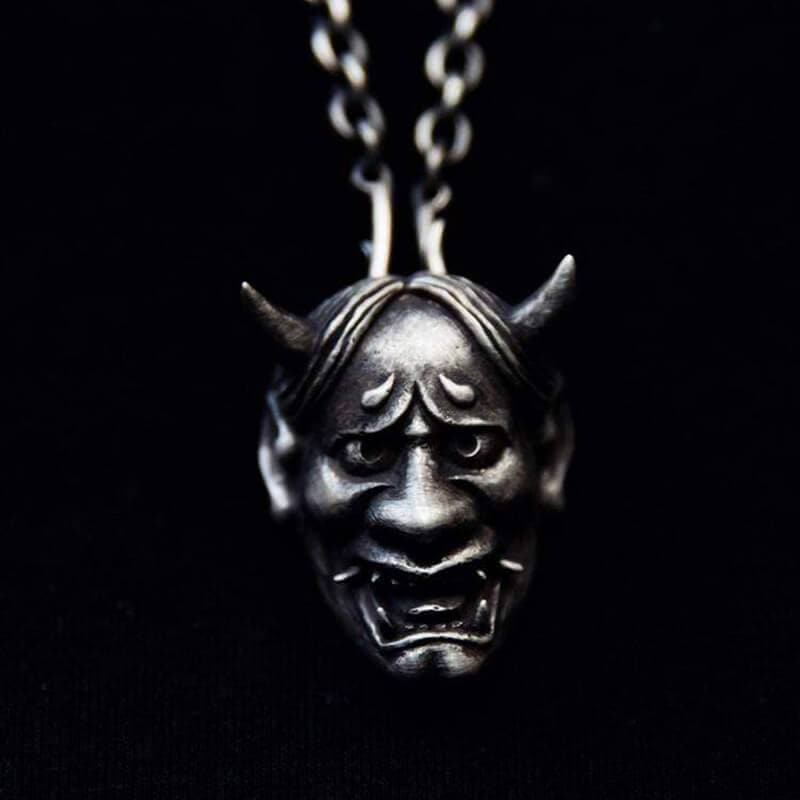 Japanese Demon Sterling Silver Skull Pendant 03 | Gthic.com