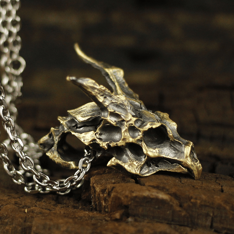 Dragon Sterling Silver Mens Skull Necklace | Gthic.com