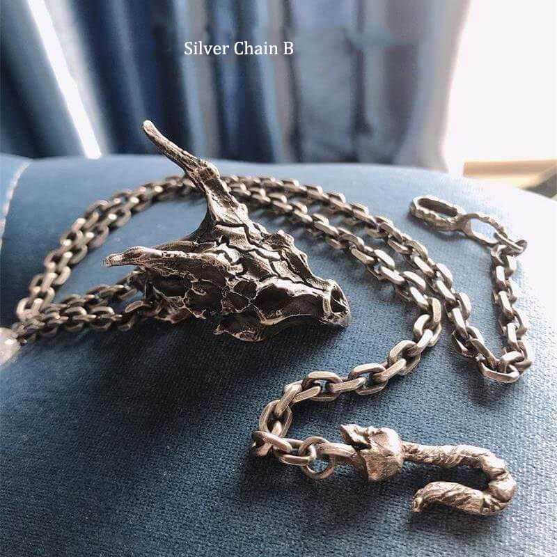 Collana con teschio da uomo in argento sterling con drago