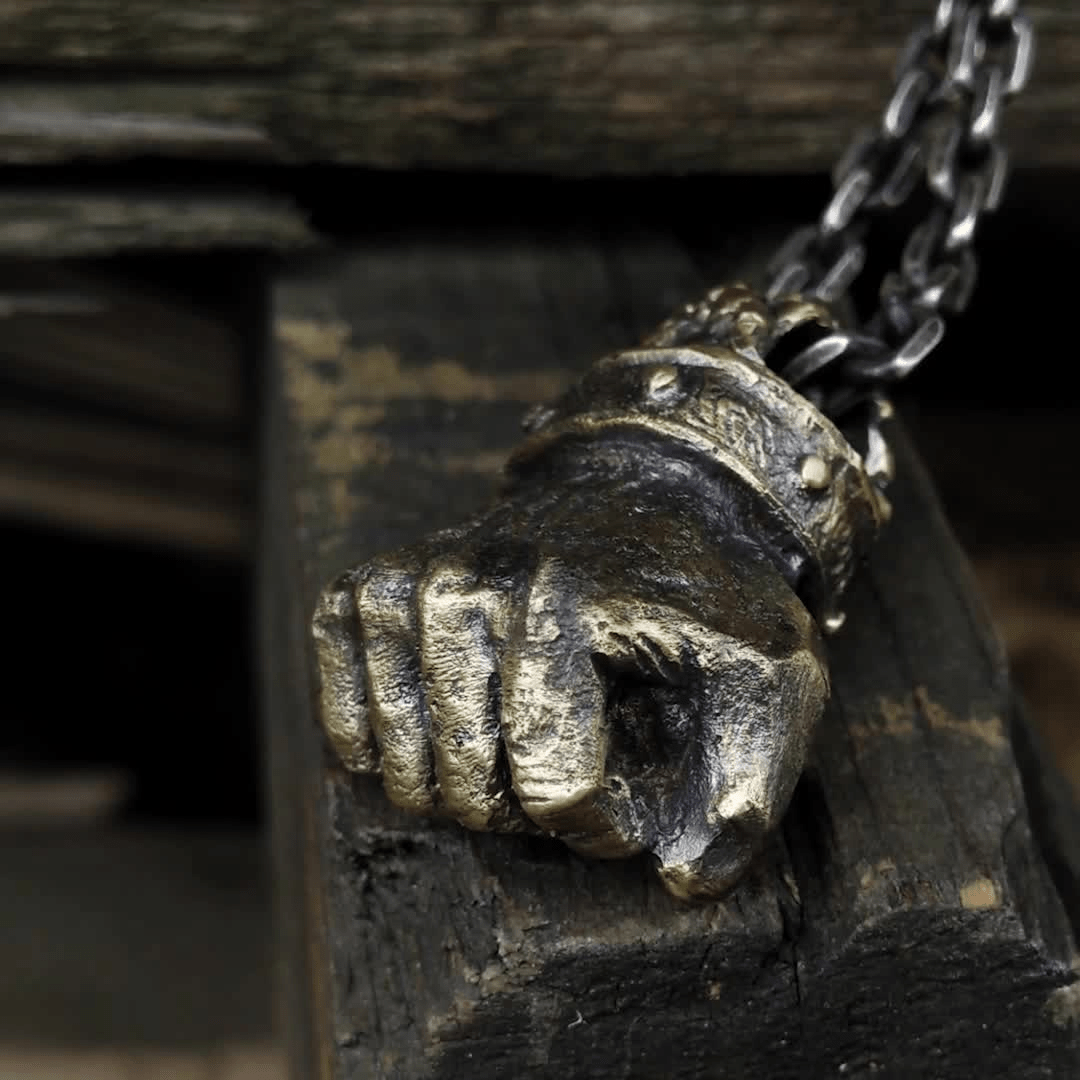 Powerful Fist of Fate Sterling Silver Brass Pendant