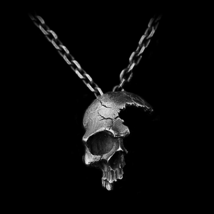 Damaged Half Face Skull Necklace