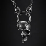 Damaged Half Face Sterling Silver Antique Skull Pendant 01 | Gthic.com