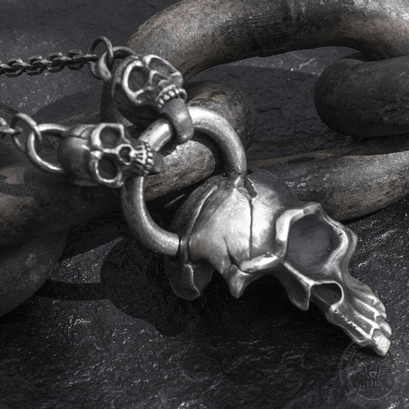 Damaged Half Face Sterling Silver Antique Skull Pendant 04 | Gthic.com