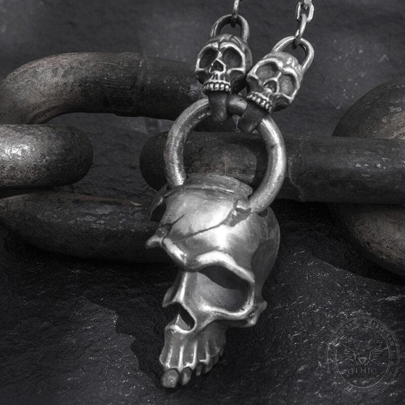 Damaged Half Face Sterling Silver Antique Skull Pendant 02 | Gthic.com