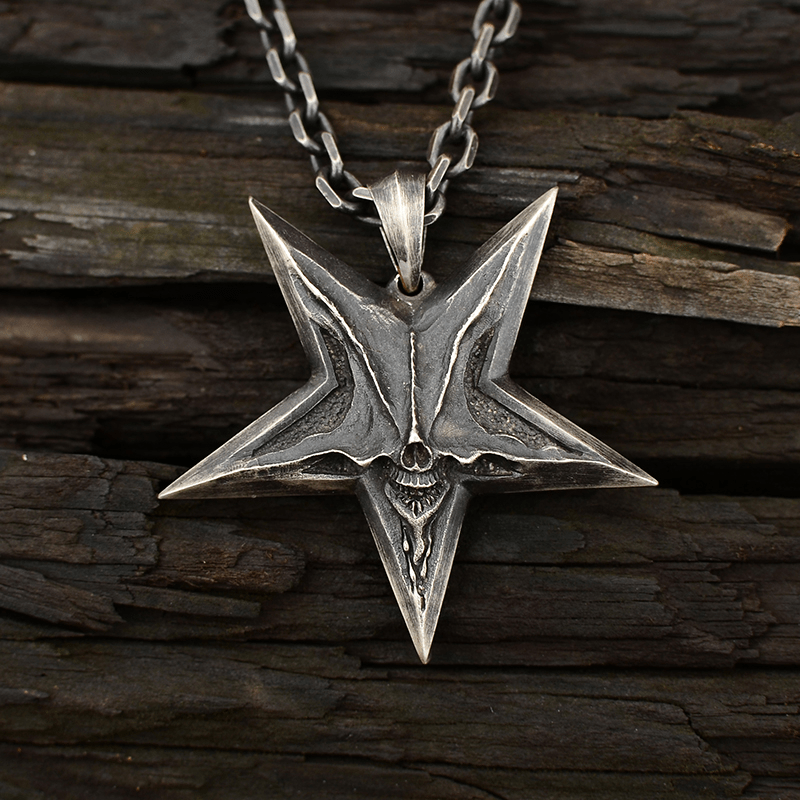 Devil Satan Smile Sterling Silver Brass Pentagram Pendant | Gthic.com