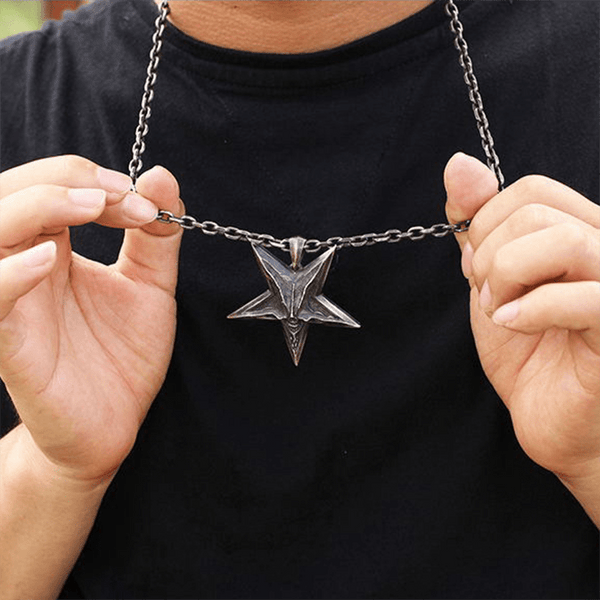 Devil Satan Smile Sterling Silver Brass Pentagram Pendant | Gthic.com