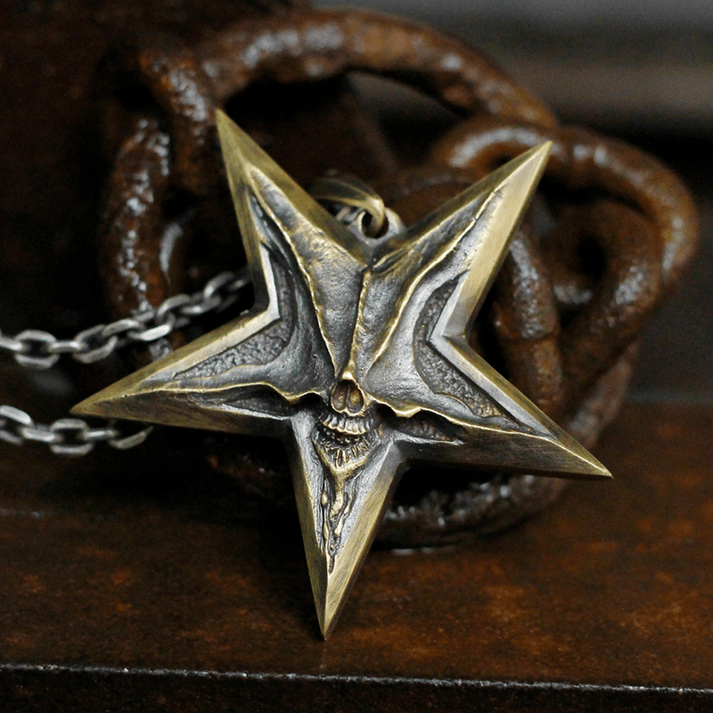 Devil Satan Smile Sterling Silver Brass Pentagram Pendant