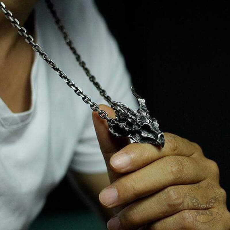 Collier tête de mort Dragon en argent sterling pour homme