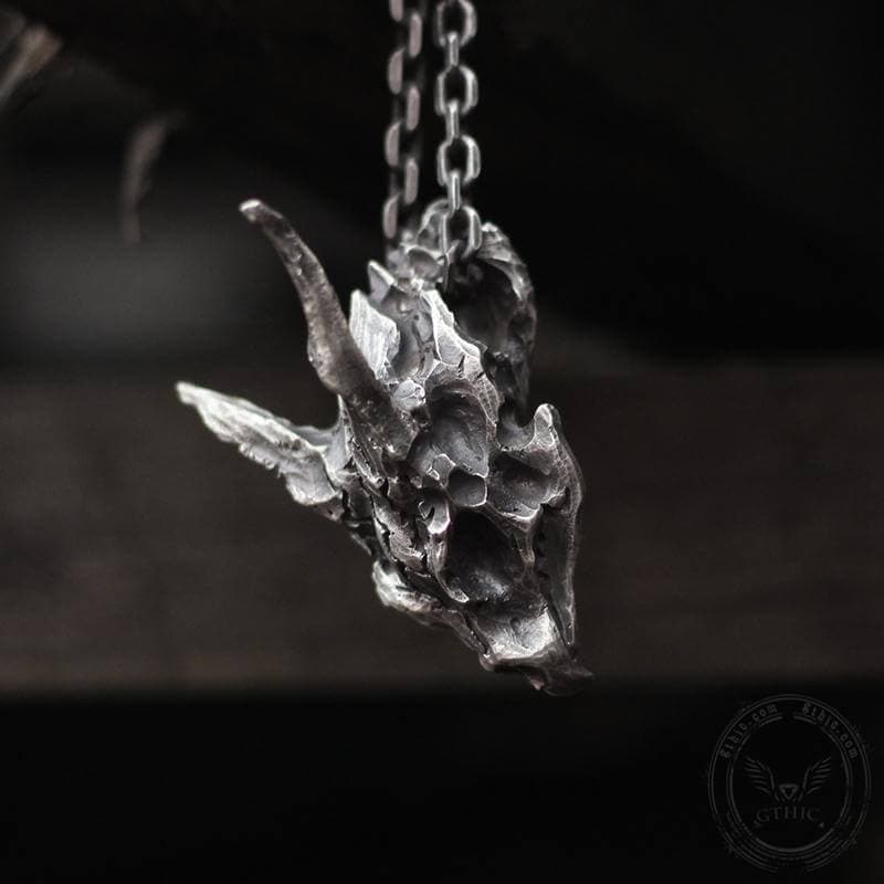 Drachen-Totenkopf-Halskette aus Sterlingsilber für Herren