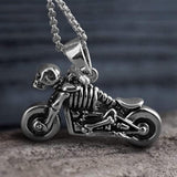 Motorcycle Sterling Silver Skull Pendant 02 | Gthic.com
