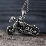 Motorcycle Sterling Silver Skull Pendant 04 | Gthic.com