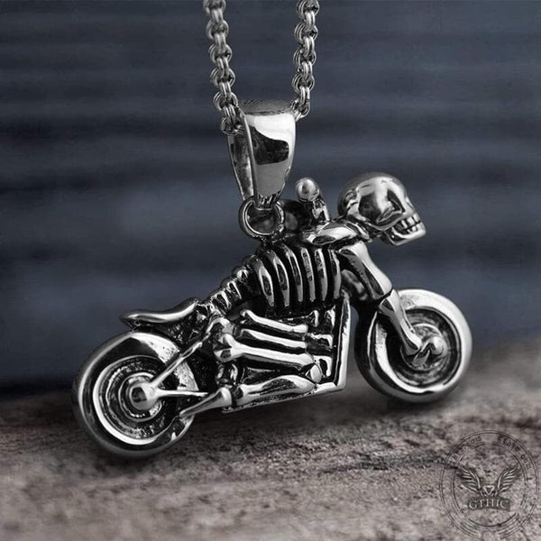 Motorcycle Sterling Silver Skull Pendant 01 | Gthic.com