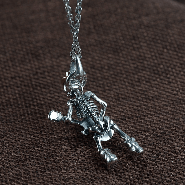 Playing Guitar Sterling Silver Skull Pendant 02 | Gthic.com