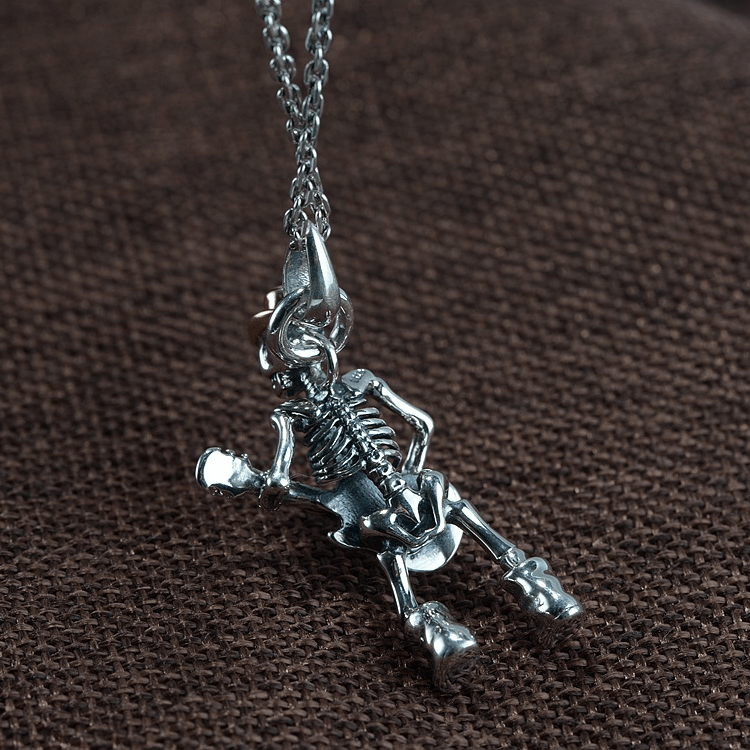 Playing Guitar Sterling Silver Skull Pendant