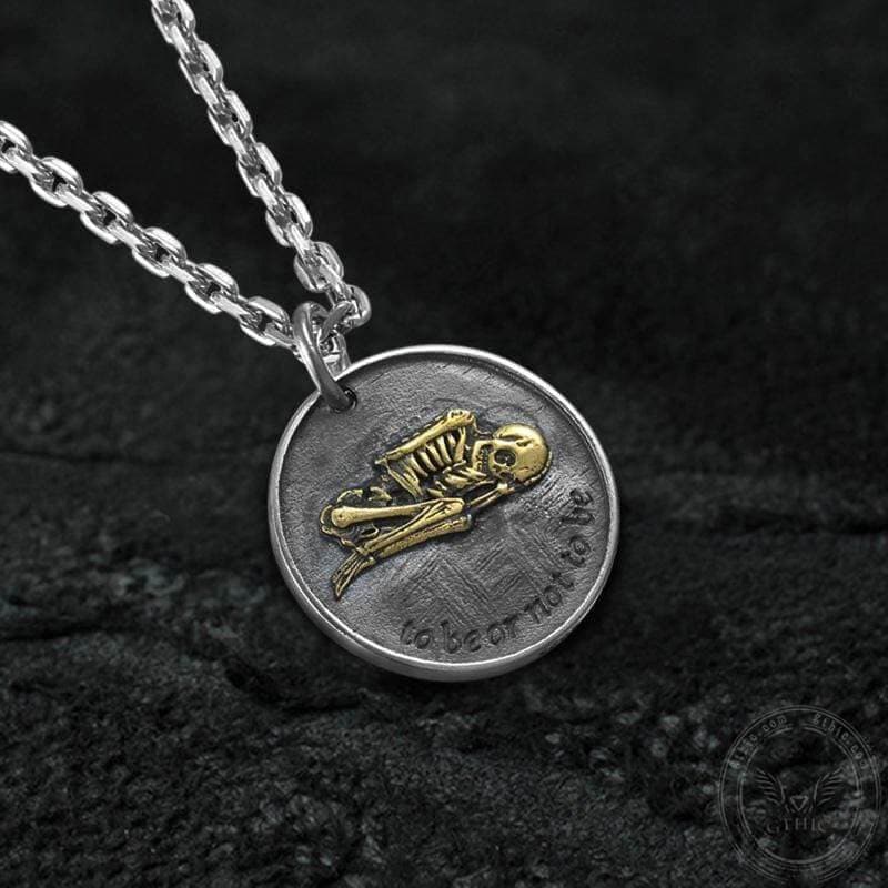 Shakespeare Hamlet Sterling Silver Skull Coin Pendant 02 | Gthic.com