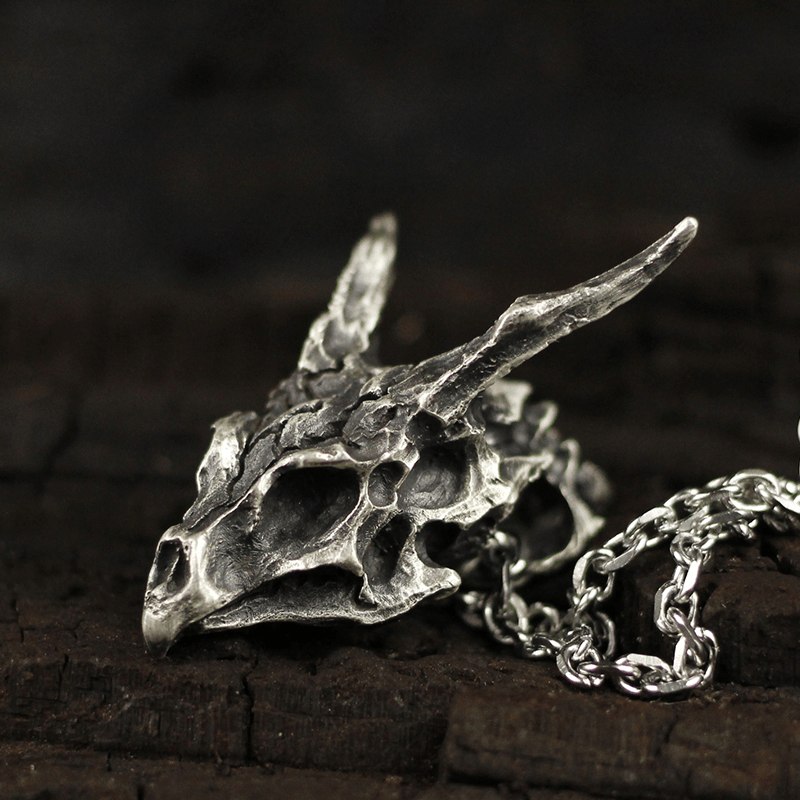 Dragon Sterling Silver Mens Skull Necklace | Gthic.com