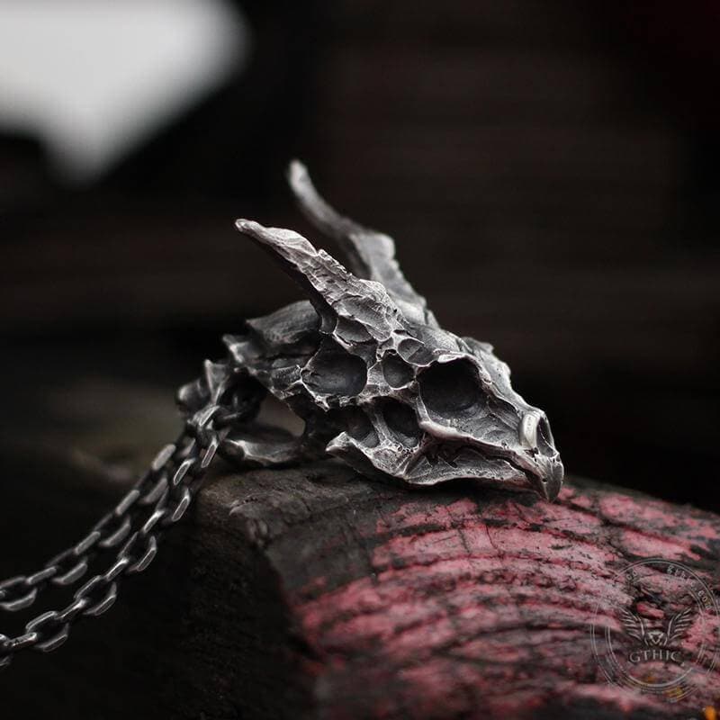 Dragon Sterling Silver Mens Skull Necklace | Gthic.com