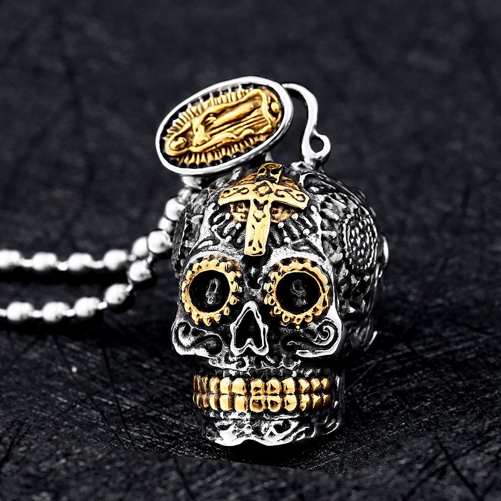 Vintage Cross Sugar Skull Pendant | Gthic.com