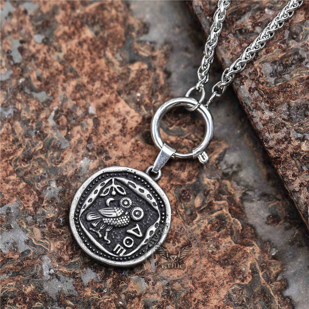 Vintage Owl Stainless Steel Coin Necklace | Gthic.com
