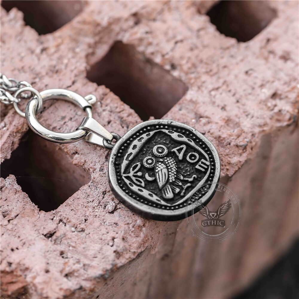 Vintage Owl Stainless Steel Coin Necklace | Gthic.com