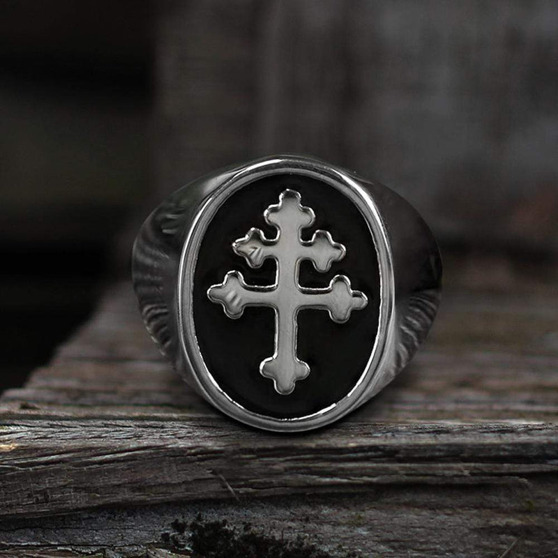 Cross of Lorraine Stainless Steel Masonic Ring | Gthic.com