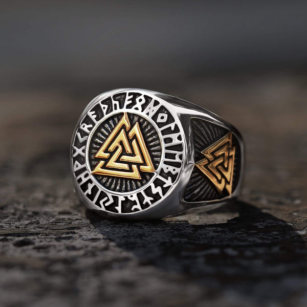 Runes Valknut Triangle Stainless Steel Viking Ring | Gthic.com