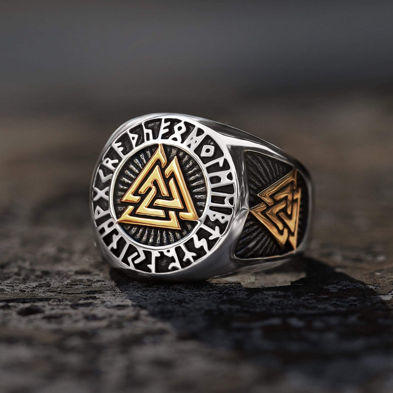 Runes Valknut Triangle Stainless Steel Viking Ring | Gthic.com