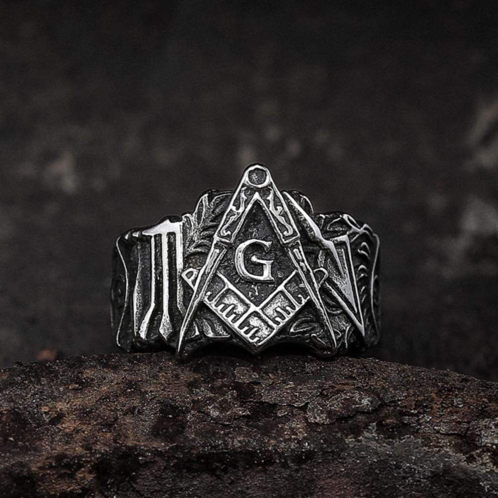 Bandmax Men Signet Rings Stainless Steel Gold Masonic Symbol Rings Freemason  Compass Rings Size 7 Round Chunky Cocktail Ring Masonic Gift for  Men|Amazon.com