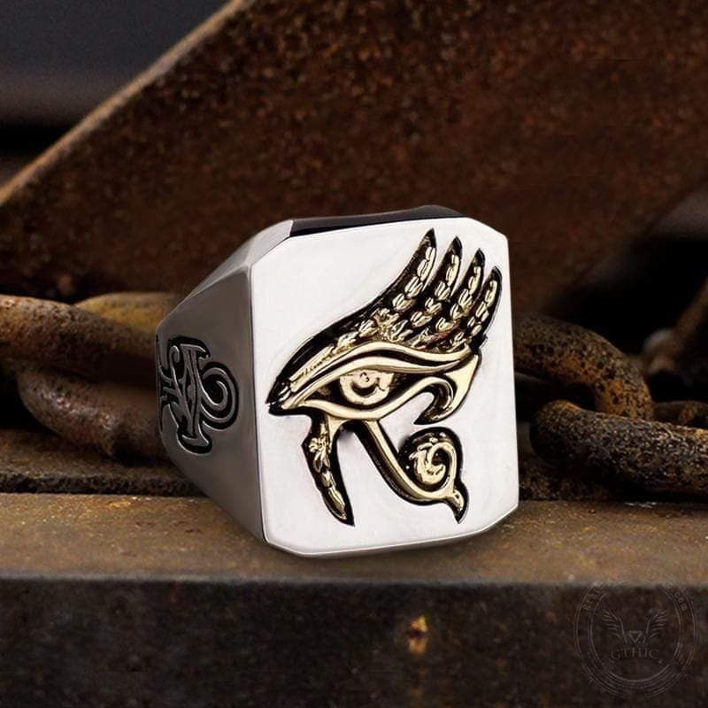 Eye of Horus Stainless Steel Egyptian Mythology Ring 01 | Gthic.com